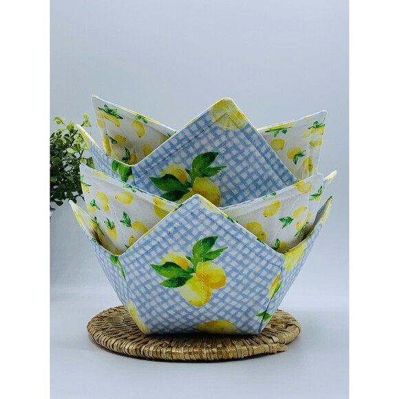 Microwave Bowl Cozy Reversible, Lemons On Blue Gingham, 3 Piece Set - Picture 8 of 9